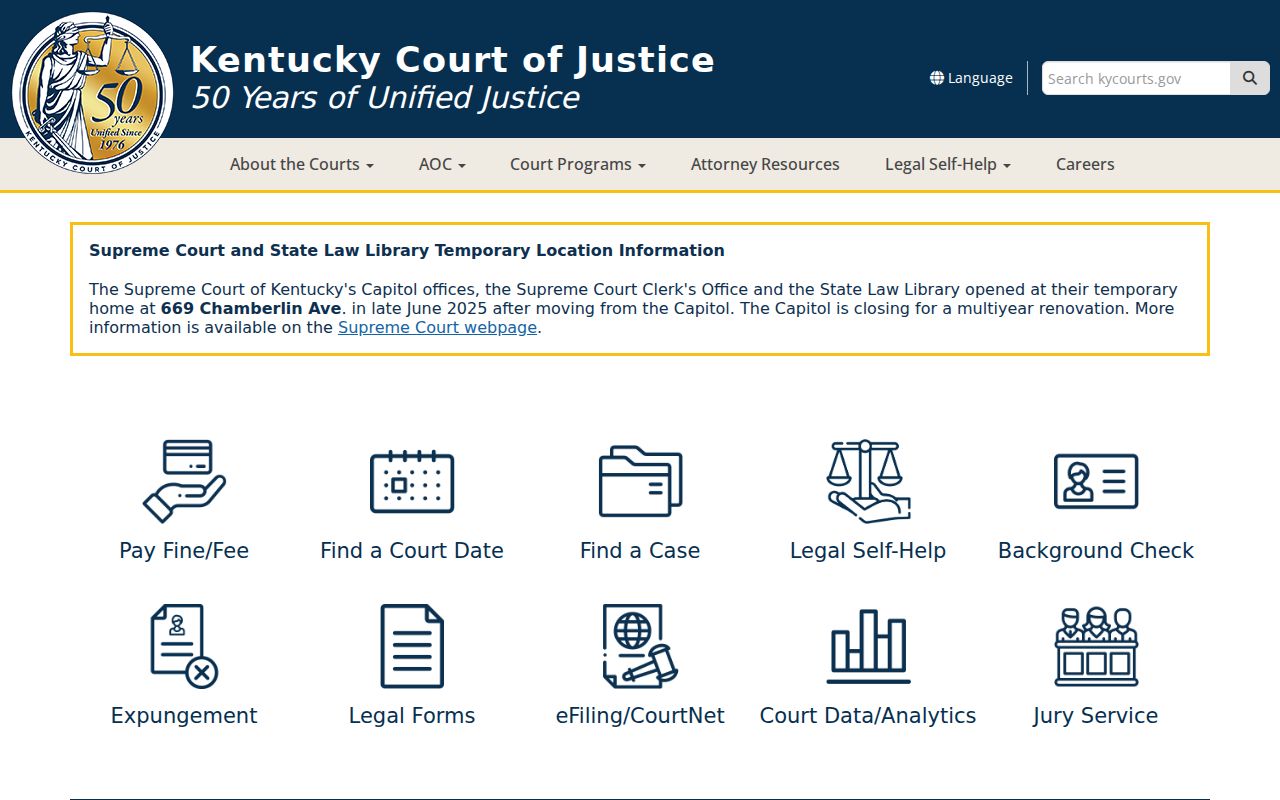 Kentucky Court of Justice services for Jessamine County criminal court cases