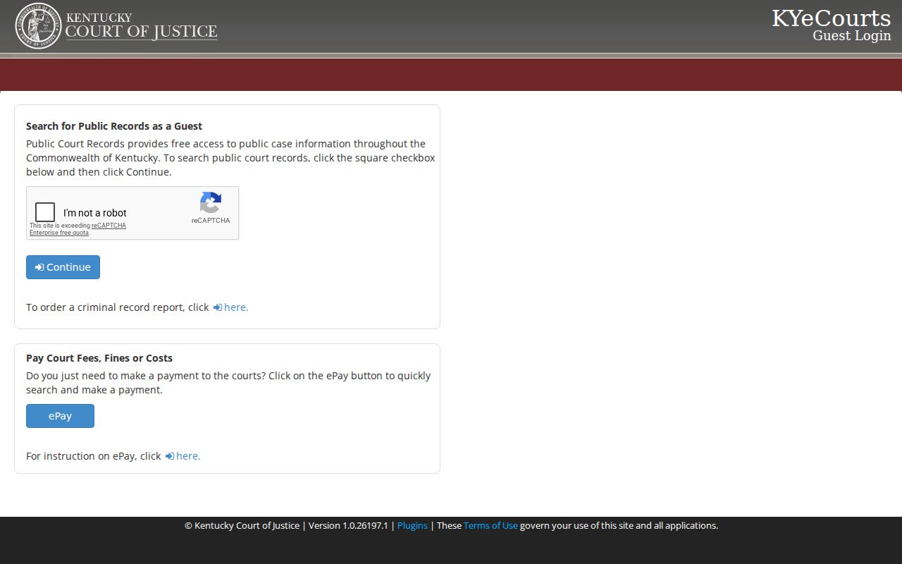 Jessamine County criminal court case search through KYeCourts guest access